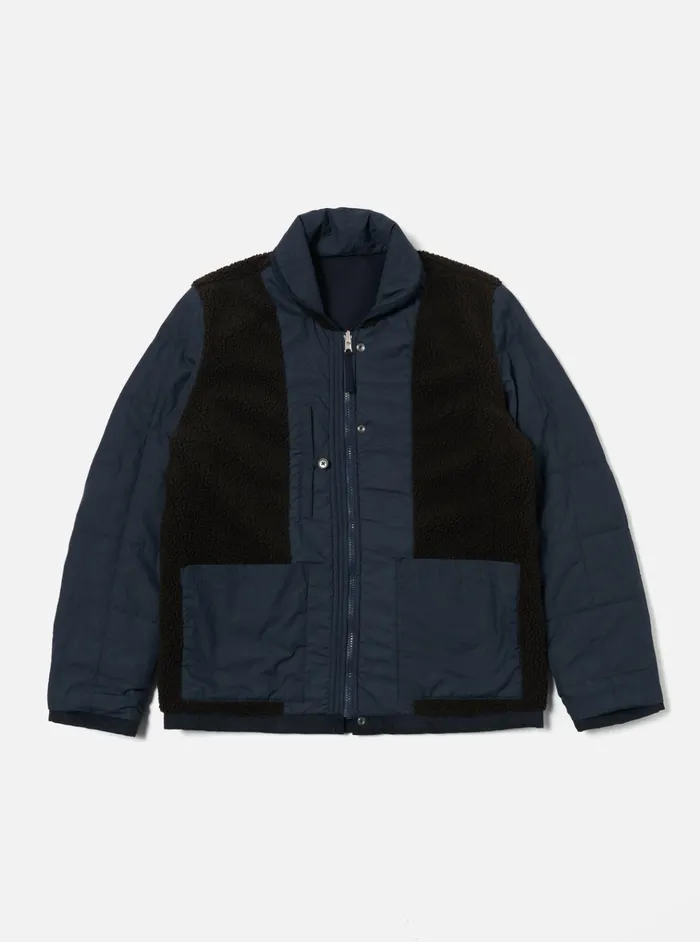 Coats and Outerwear Men Universal Works Universal Works Reversible N1 Jacket In NavyBrown Brushed PolytechSherpa