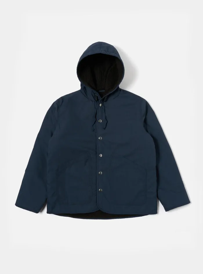 Coats and Outerwear Men Universal Works Universal Works Reversible Simple Hooded Jacket In NavyBrown Recycled PolytechSherpa