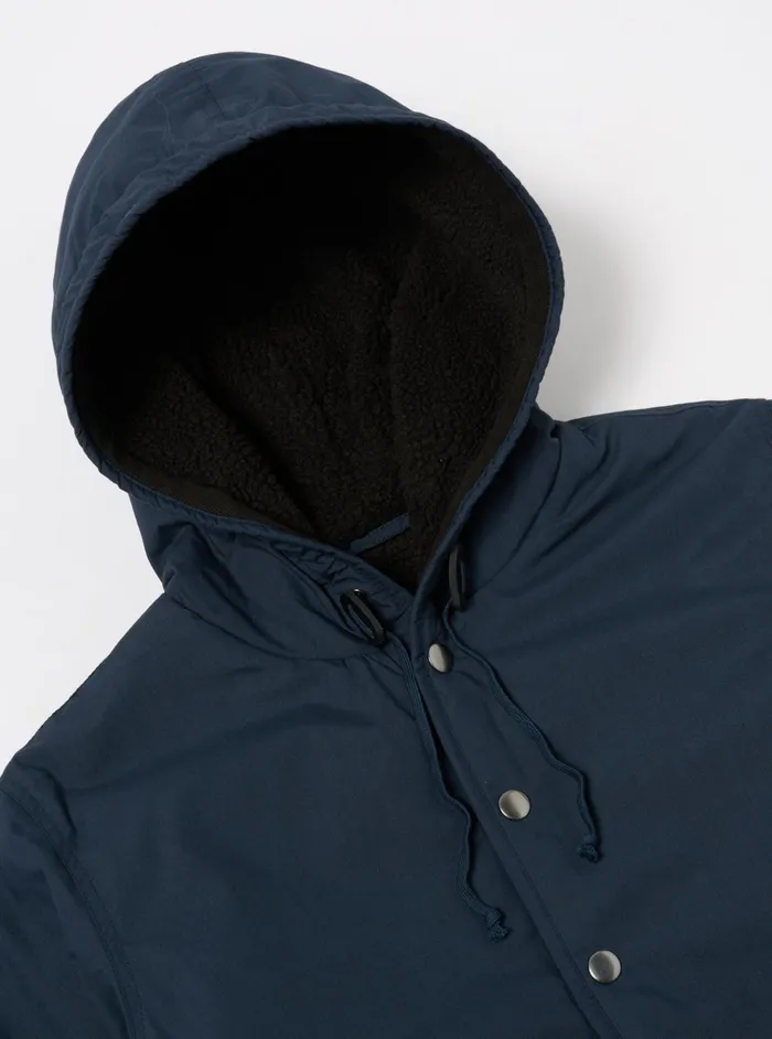 Coats and Outerwear Men Universal Works Universal Works Reversible Simple Hooded Jacket In NavyBrown Recycled PolytechSherpa