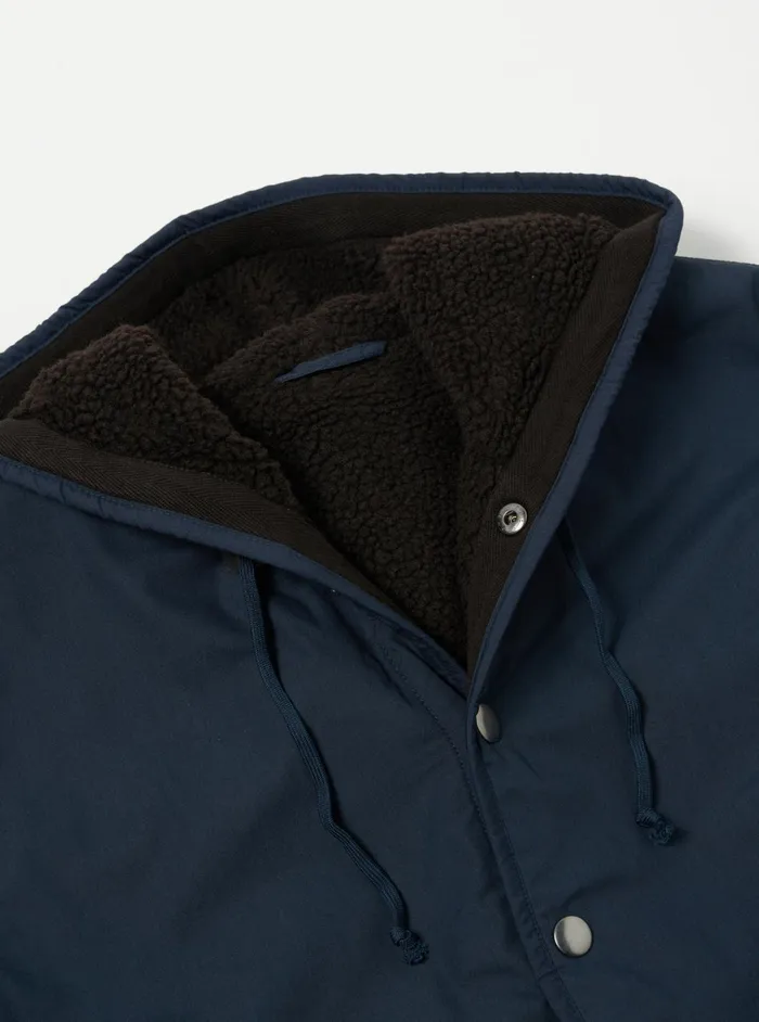 Coats and Outerwear Men Universal Works Universal Works Reversible Simple Hooded Jacket In NavyBrown Recycled PolytechSherpa