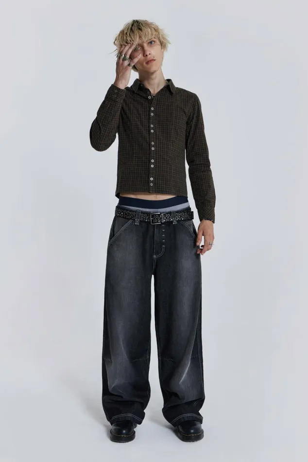 Contrast Stitch Skate Colossus Jeans Black WomenMen Jaded London Colossus Jeans