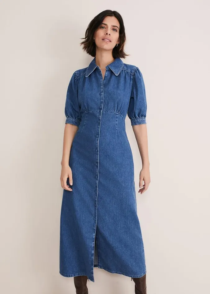 Cosette Denim Midaxi Dress Blue Women Phase Eight Dresses