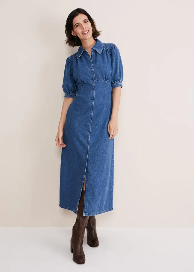 Cosette Denim Midaxi Dress Blue Women Phase Eight Dresses
