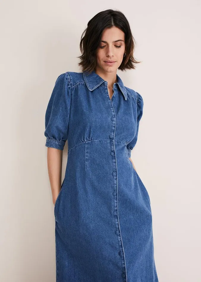 Cosette Denim Midaxi Dress Blue Women Phase Eight Dresses