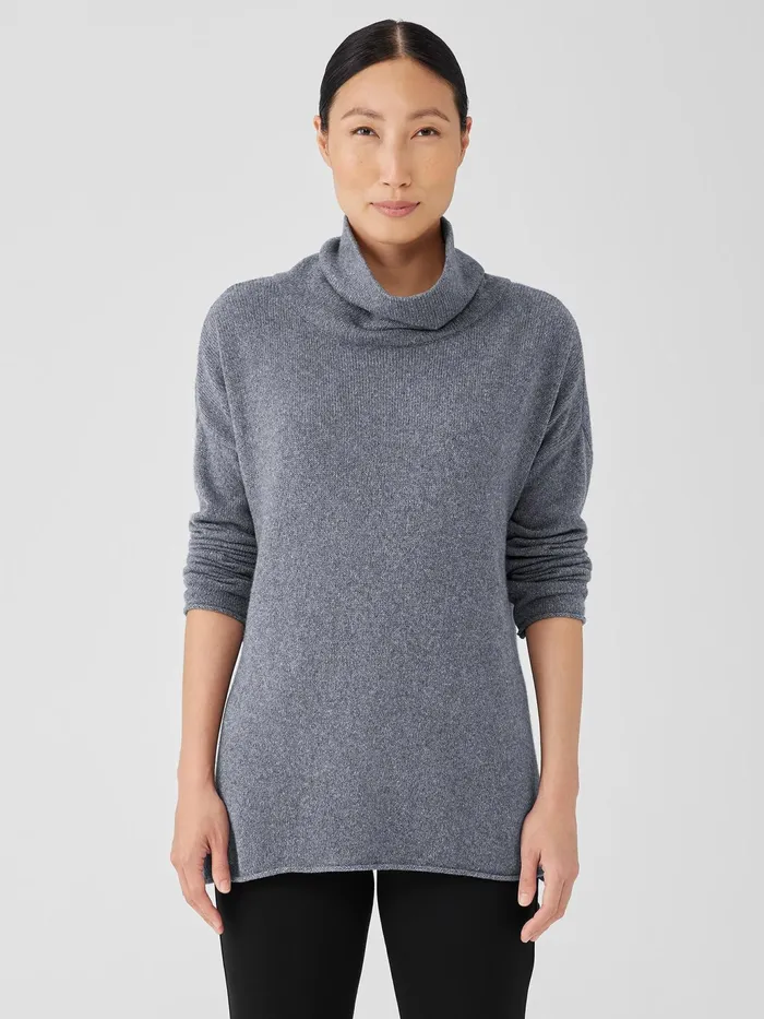 Cotton And Recycled Cashmere Turtleneck Long Top Ash Women Eileen Fisher Sweaters and Cardigans Cotton And Recycled Cashmere Turtleneck Long Top Ash Women Eileen Fisher Sweaters and Cardigans