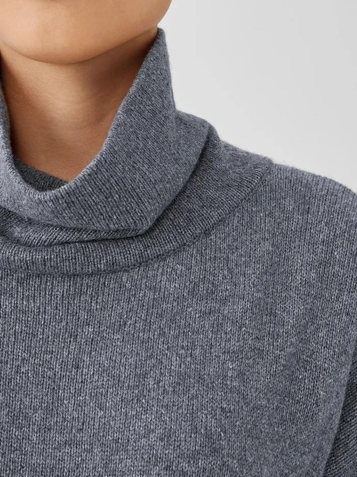 Cotton And Recycled Cashmere Turtleneck Long Top Ash Women Eileen Fisher Sweaters and Cardigans