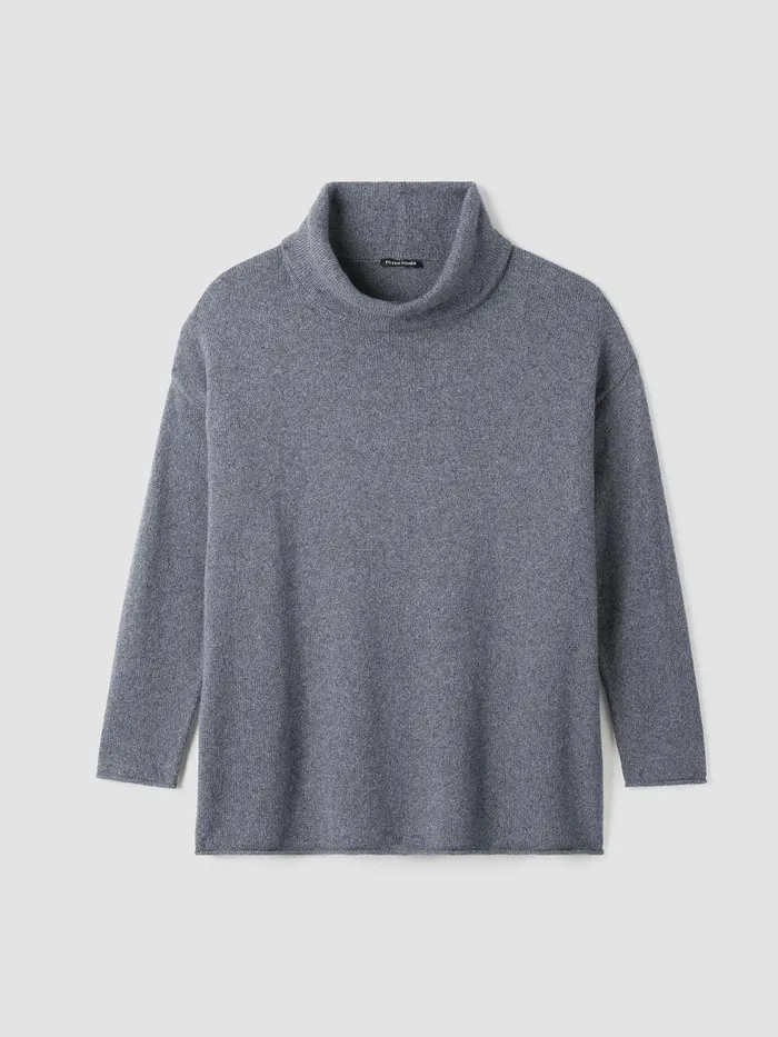 Cotton And Recycled Cashmere Turtleneck Long Top Ash Women Eileen Fisher Sweaters and Cardigans