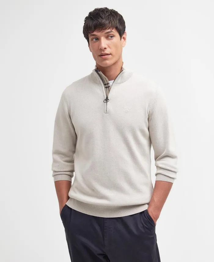 Cotton Half Zip Jumper Dark Chambray Men Barbour Jumpers