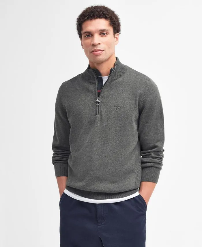 Cotton Half Zip Olive Marl Men Barbour Jumpers