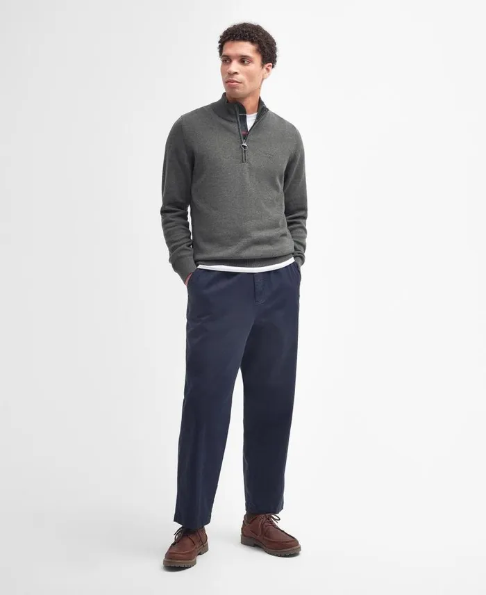 Cotton Half Zip Olive Marl Men Barbour Jumpers