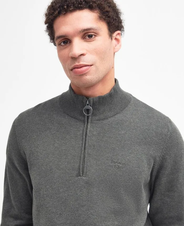 Cotton Half Zip Olive Marl Men Barbour Jumpers