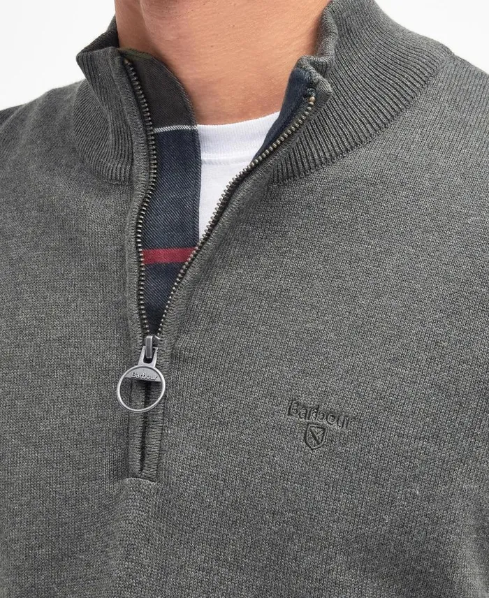 Cotton Half Zip Olive Marl Men Barbour Jumpers