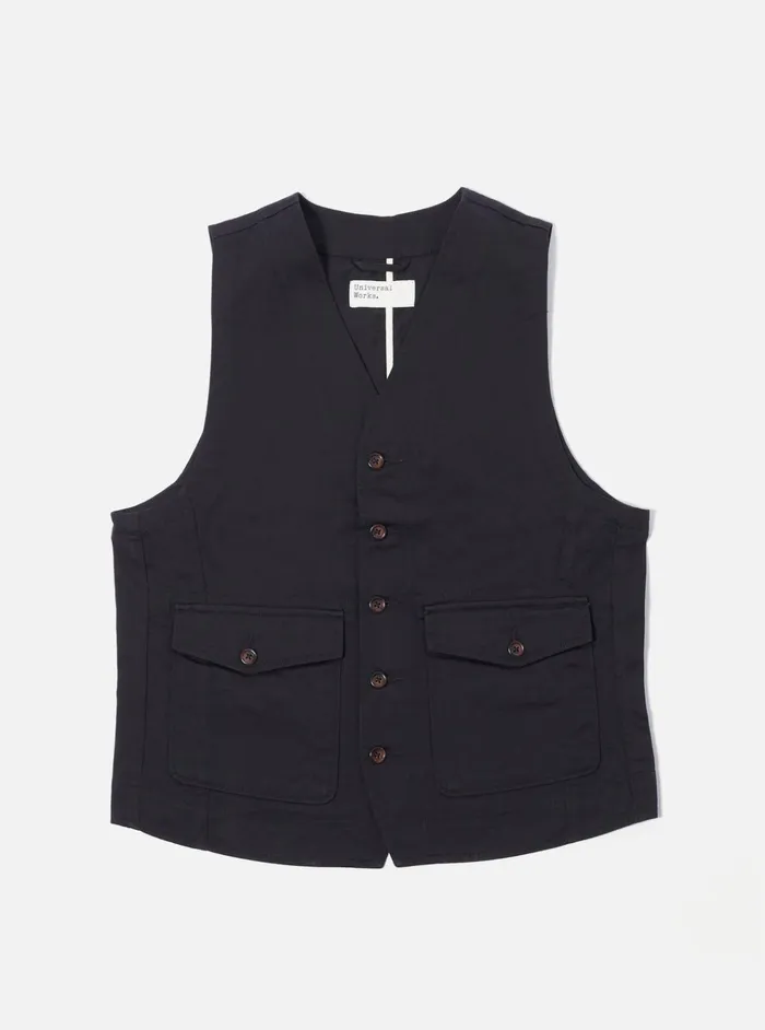 Cotton Twill Men Universal Works Universal Works Field Waistcoat In Black Twill