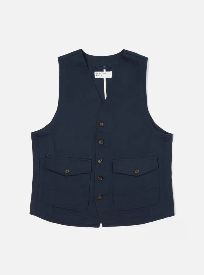 Cotton Twill Men Universal Works Universal Works Field Waistcoat In Navy Twill