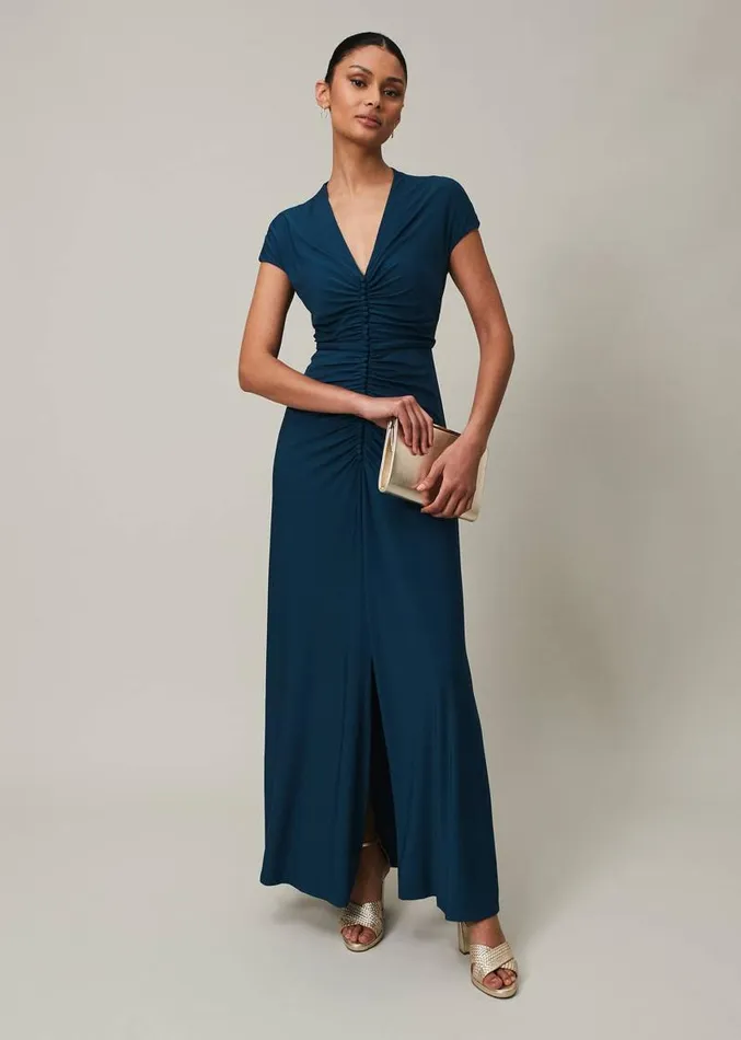Daisy Ruched Maxi Dress Teal Women Phase Eight Dresses