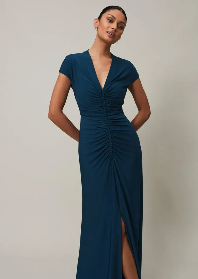 Daisy Ruched Maxi Dress Teal Women Phase Eight Dresses
