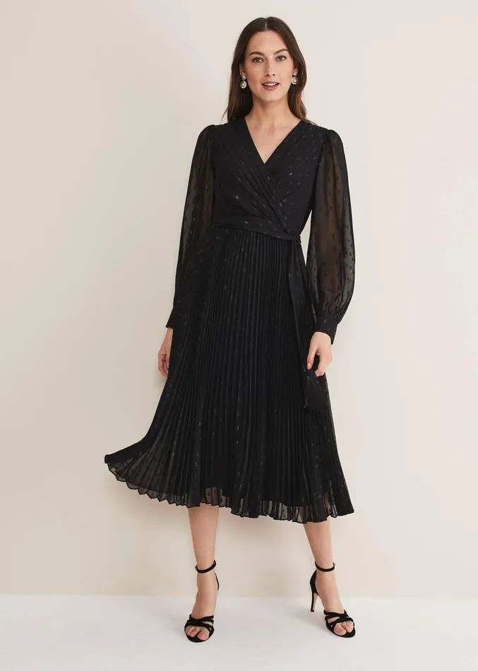 Dani Shimmer Pleat Dress Blacksilver Women Phase Eight Dresses