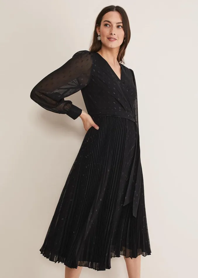 Dani Shimmer Pleat Dress Blacksilver Women Phase Eight Dresses