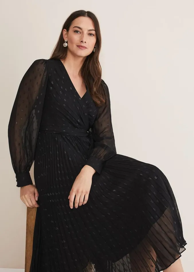 Dani Shimmer Pleat Dress Blacksilver Women Phase Eight Dresses