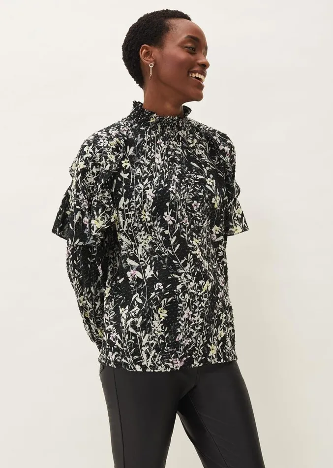 Daphne Floral Frill Blouse Black Women Phase Eight Shirts and Blouses