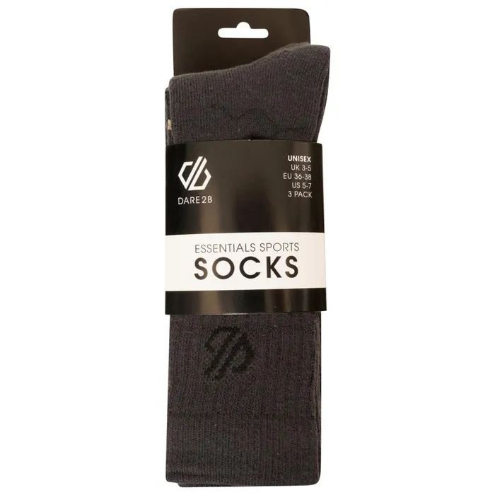 Dare 2b Essentials Sports Socks 2 Pack Ebony Grey WomenMen Socks