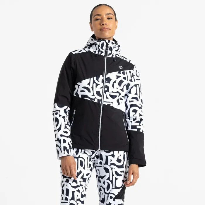 Dare 2b Ice Ski Jacket Black and White Graffiti Print Women Ski Jacket