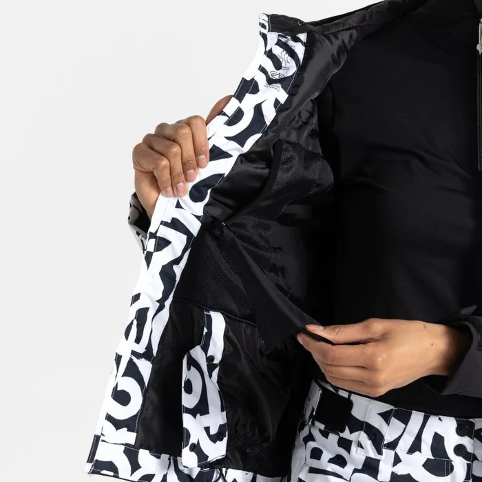 Dare 2b Ice Ski Jacket Black and White Graffiti Print Women Ski Jacket