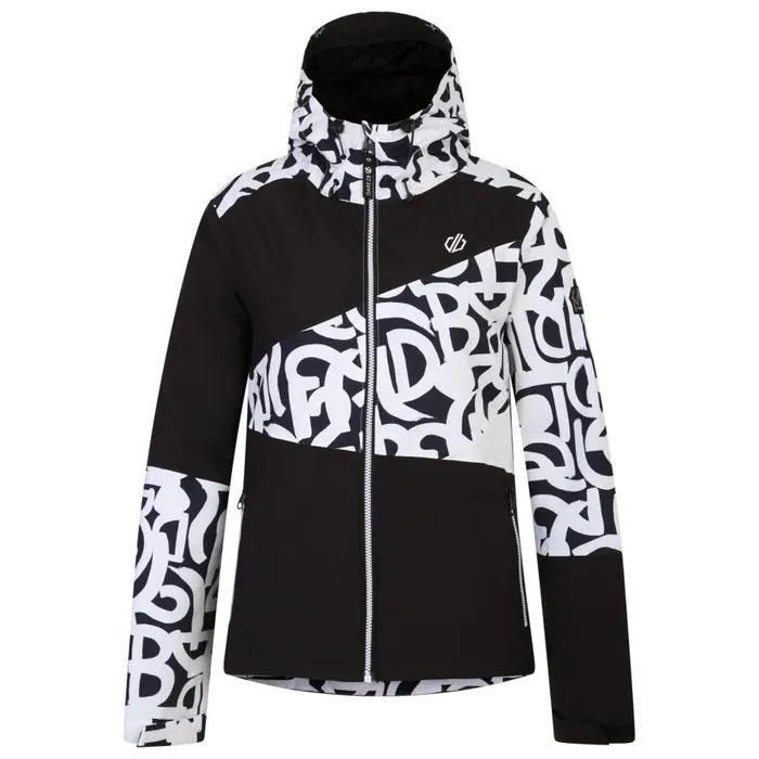 Dare 2b Ice Ski Jacket Black and White Graffiti Print Women Ski Jacket