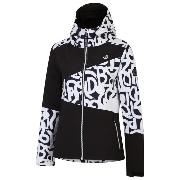 Dare 2b Ice Ski Jacket Black and White Graffiti Print Women Ski Jacket