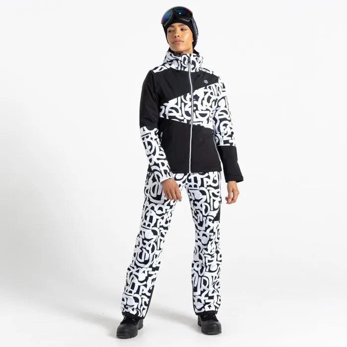 Dare 2b Ice Ski Jacket Black and White Graffiti Print Women Ski Jacket