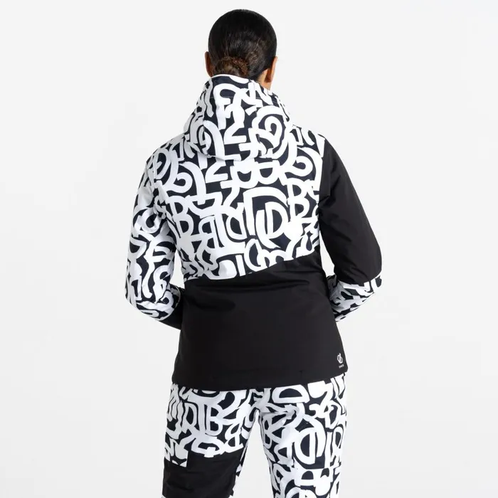 Dare 2b Ice Ski Jacket Black and White Graffiti Print Women Ski Jacket