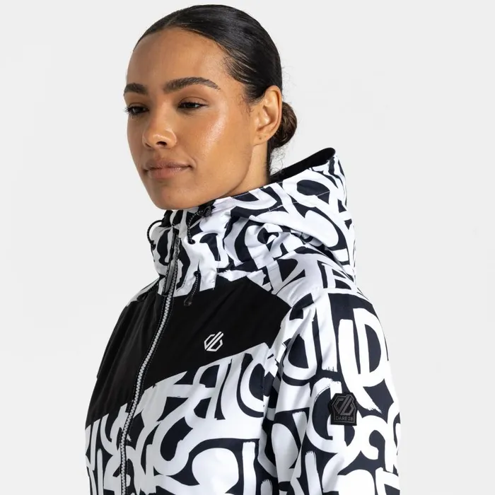 Dare 2b Ice Ski Jacket Black and White Graffiti Print Women Ski Jacket