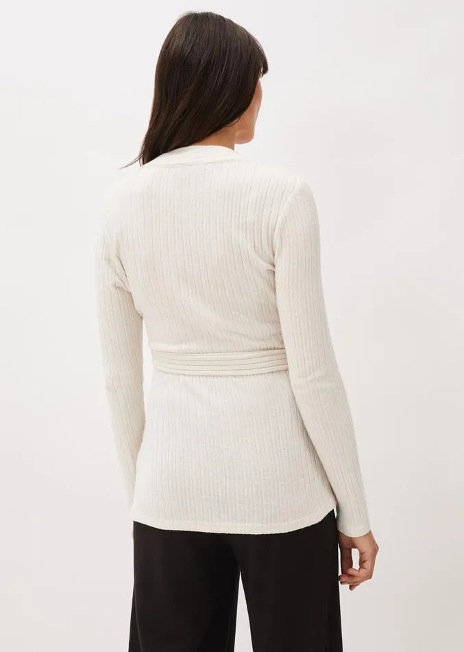 Deona Ribbed Wrap Top Cream Women Phase Eight Tops and TShirts