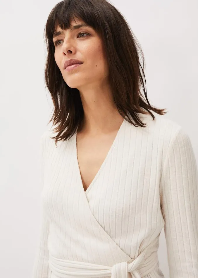 Deona Ribbed Wrap Top Cream Women Phase Eight Tops and TShirts