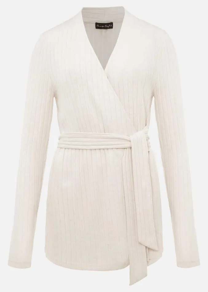 Deona Ribbed Wrap Top Cream Women Phase Eight Tops and TShirts