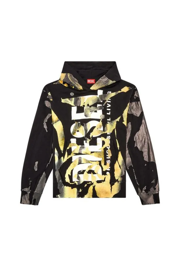 Diesel Smachoodm1 Blackorange Men Sweatshirts and Hoodies