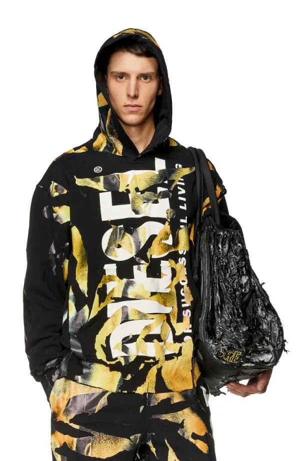 Diesel Smachoodm1 Blackorange Men Sweatshirts and Hoodies