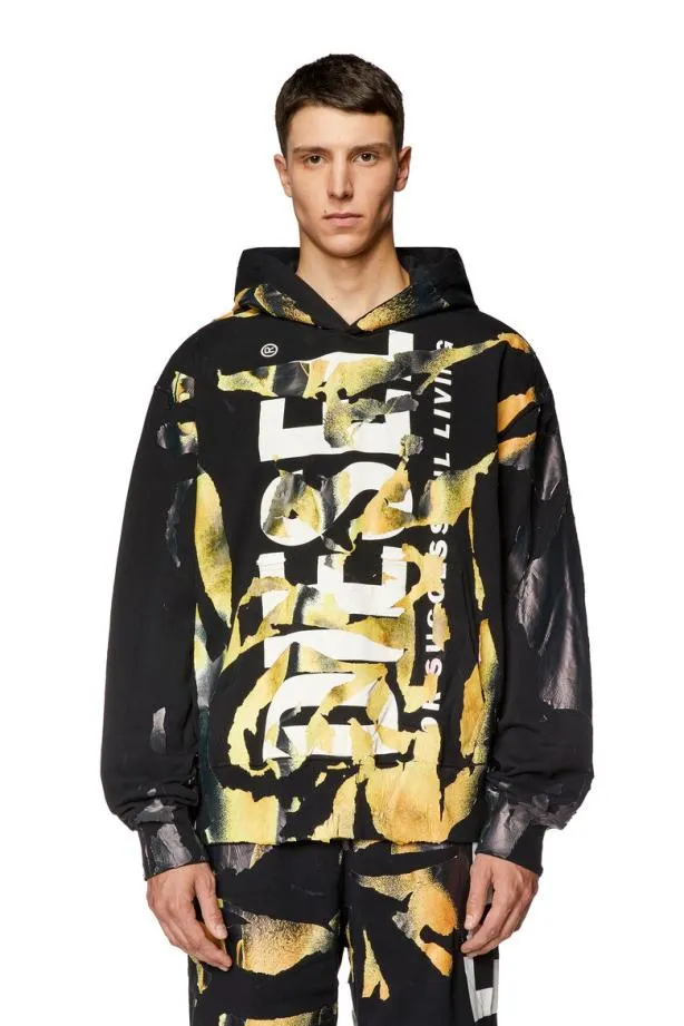 Diesel Smachoodm1 Blackorange Men Sweatshirts and Hoodies