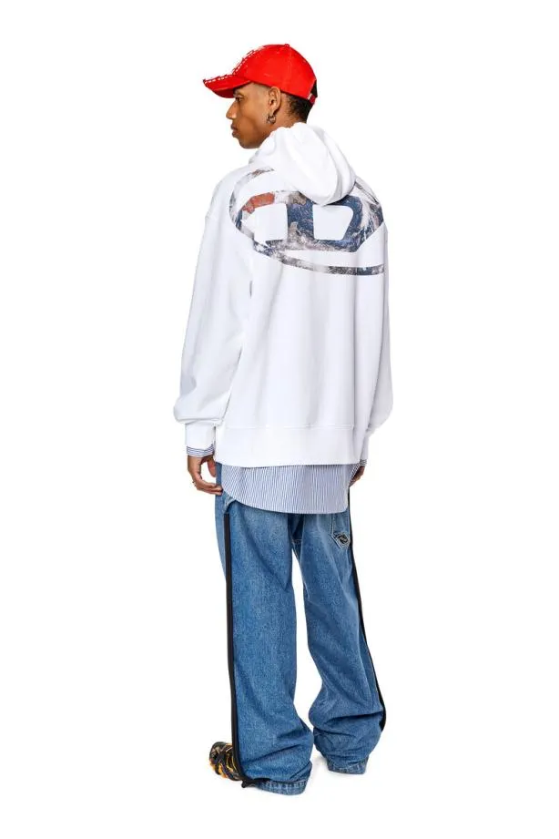 Diesel Smacshoodl4 White Men Sweatshirts and Hoodies