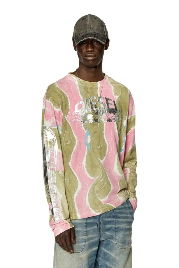 Diesel Tcranelsl4 Pinkgreen Men TShirts and Polos