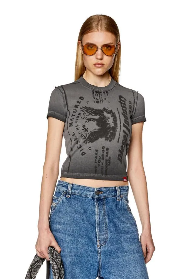 Diesel Tskinzyl1 Grey Women TShirts and Tops