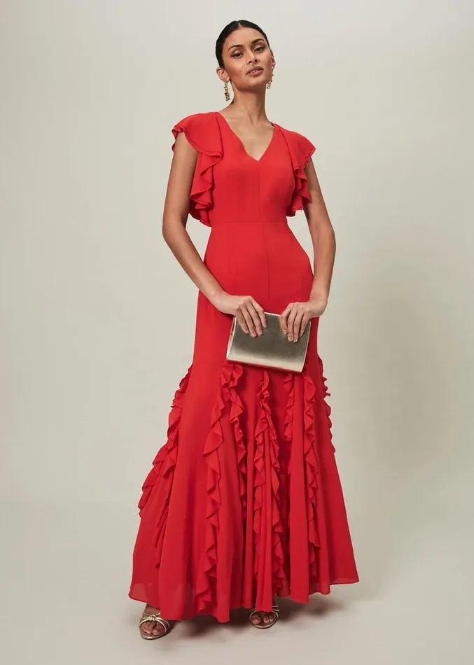 Donatella Ruffle Maxi Dress Scarlet Women Phase Eight Dresses