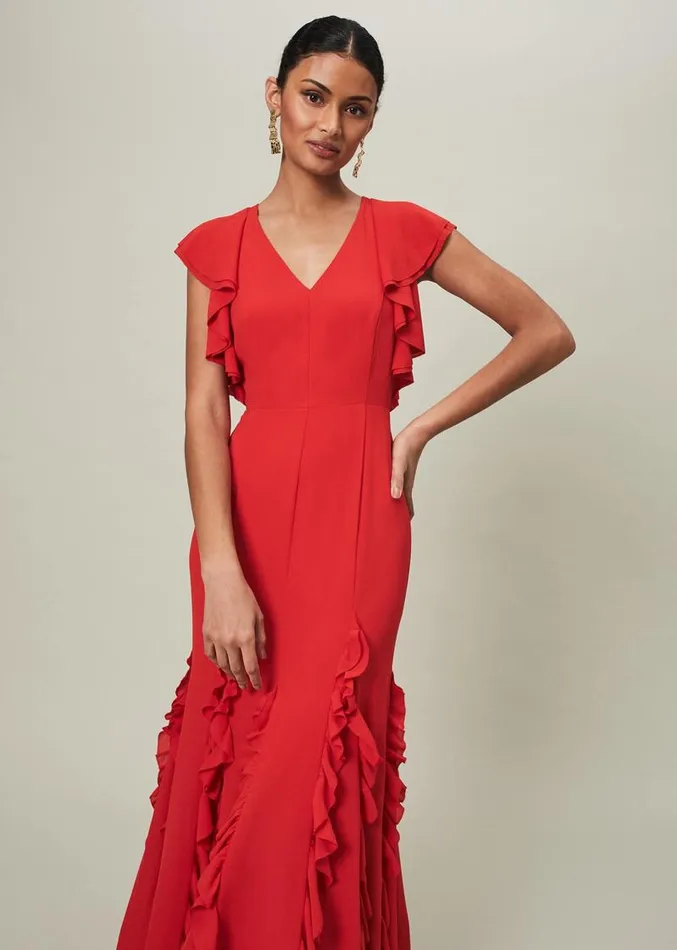 Donatella Ruffle Maxi Dress Scarlet Women Phase Eight Dresses