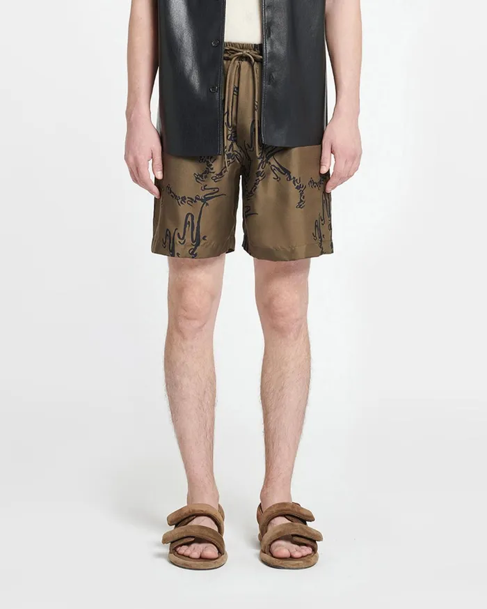 Doxxi Printed SilkTwill Shorts Calligraphy Khaki Men Nanushka Shorts