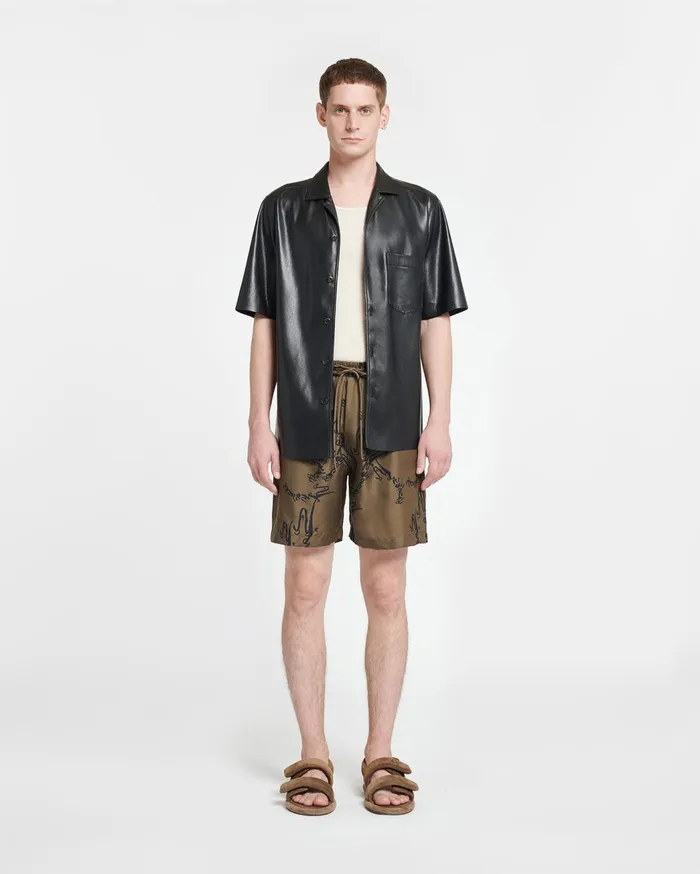 Doxxi Printed SilkTwill Shorts Calligraphy Khaki Men Nanushka Shorts