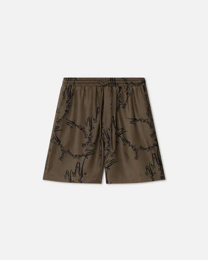 Doxxi Printed SilkTwill Shorts Calligraphy Khaki Men Nanushka Shorts