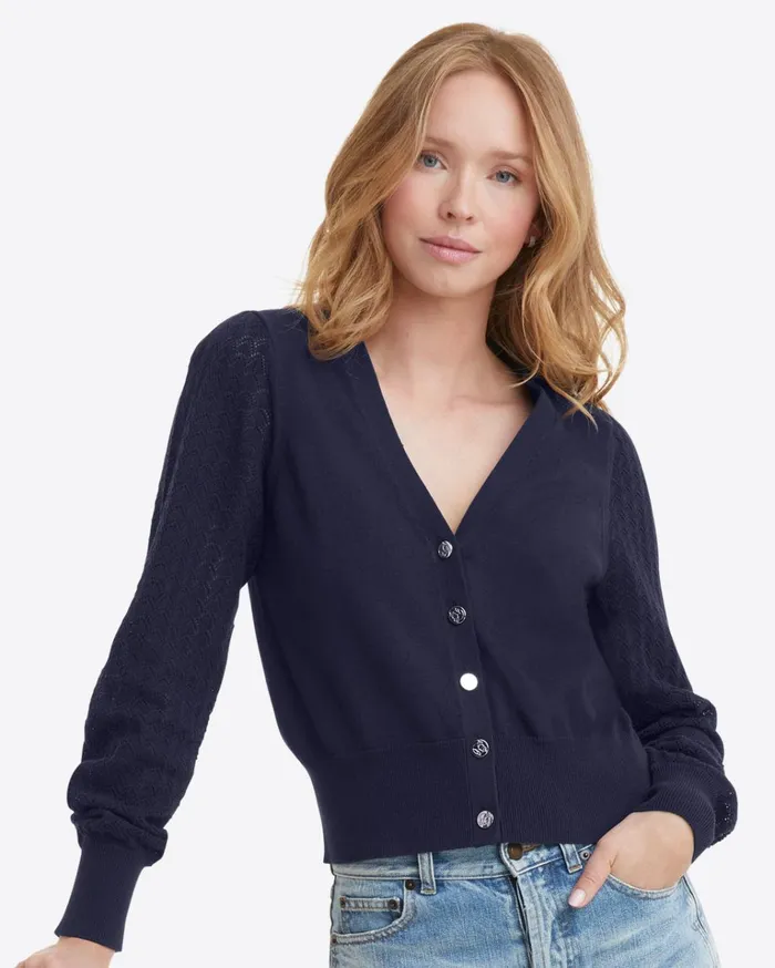 Draper James Button Front Cardigan In Navy Women Sweaters