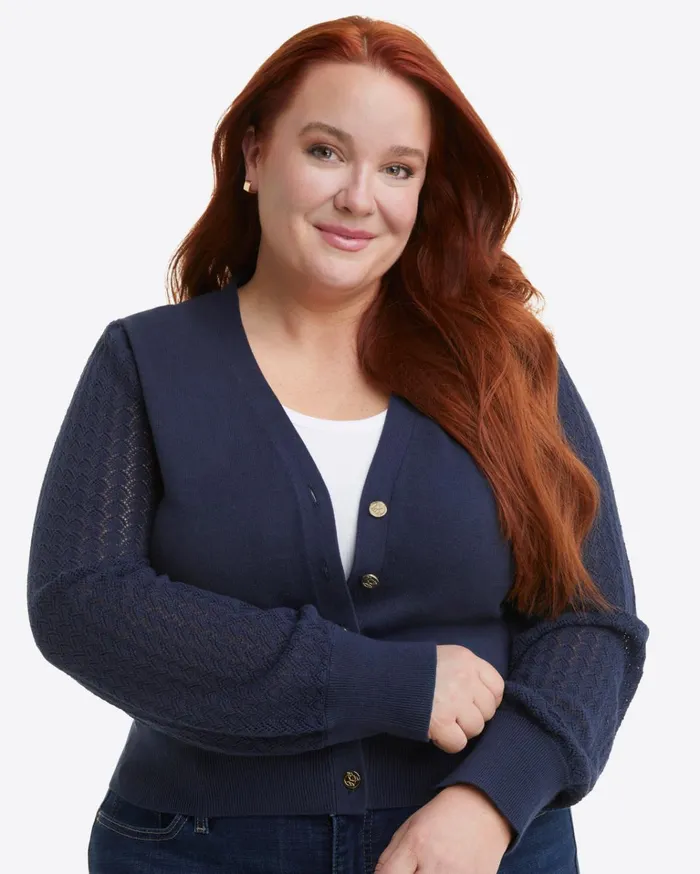 Draper James Button Front Cardigan In Navy Women Sweaters