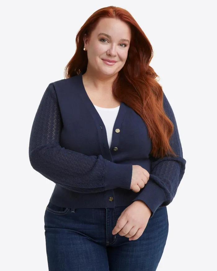 Draper James Button Front Cardigan In Navy Women Sweaters