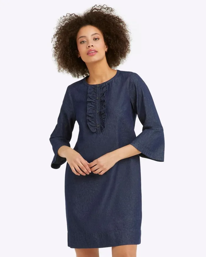 Draper James Chambray Ruffle Shift Dress Women Dresses